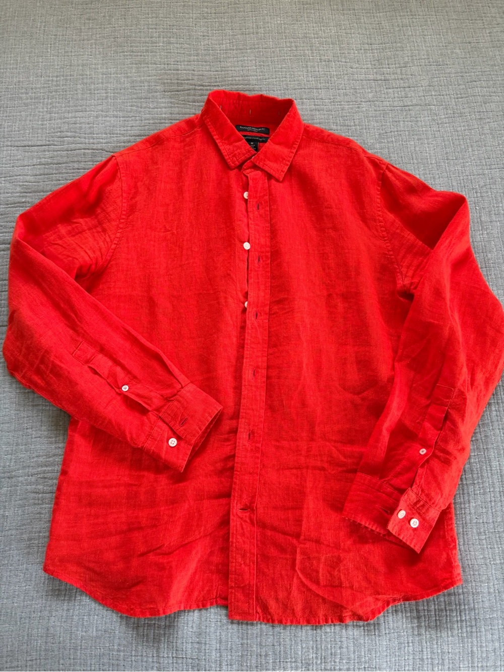 Banana Republic Red Linen Blend Long-Sleeve Button-Down Shirt